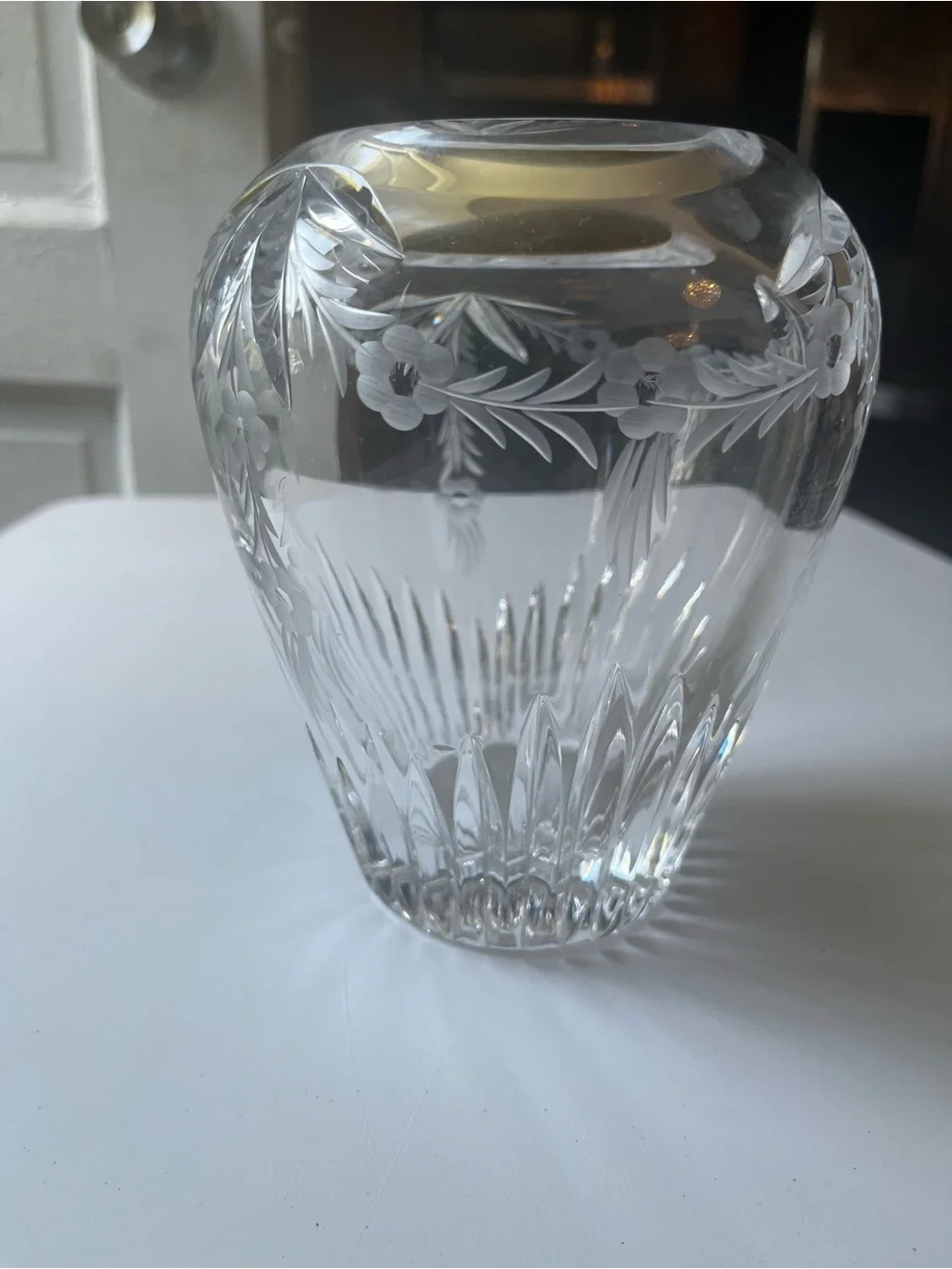 VTG Cut Crystal Rose Bowl Vase 6” Etched Flower Floral Flowers Starburst